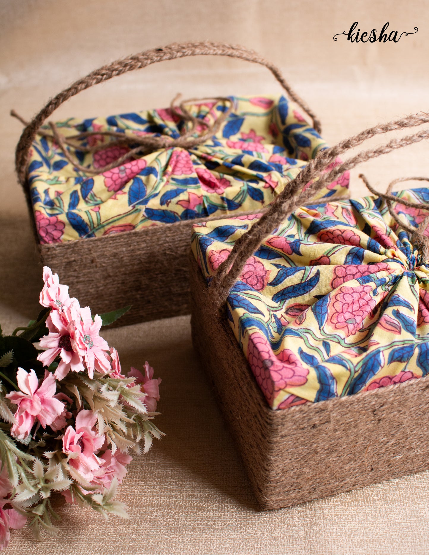 Floral Print Sutli Basket Covered